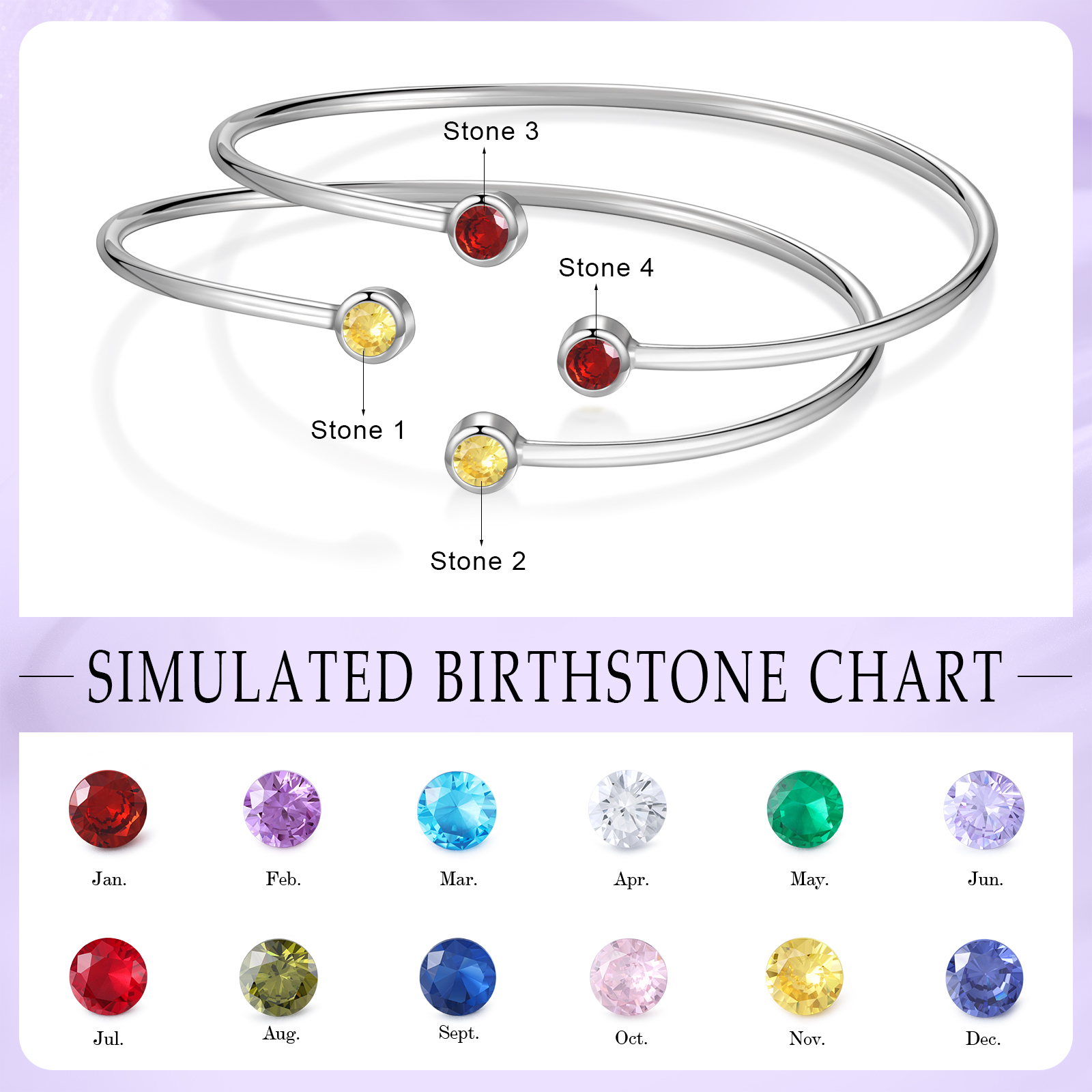 Personalised Women's Bracelet Customised with 4 Birthstones Bracelet Birthday Gift for Women Girls-Jessemade AU