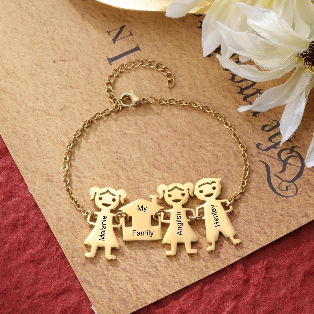 Customised with 3 Children Charms Bracelet Engraved Names Bracelet Gifts for Mom-Jessemade AU