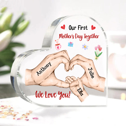 Our First Mother's Day Together - Personalised Text Acrylic Heart Keepsake Family Hands Custom 3 Names Ornaments-Jessemade AU