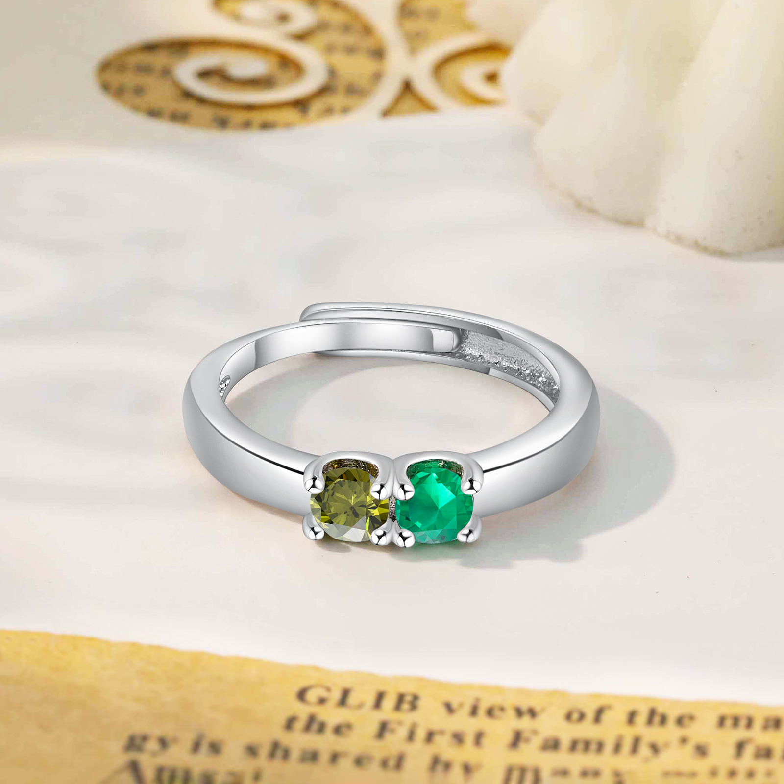 Personalised Women's Ring Customised 2 Birthstones Open Ring Birthday Gift for Women Girls-Jessemade AU