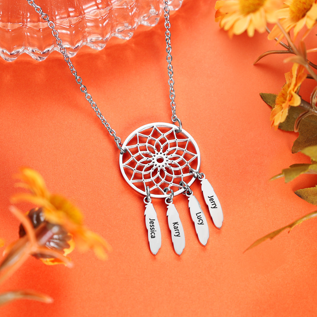 Personalised Retro Dream Catcher Necklace Engraved 3 Names Gift For Women-Jessemade AU