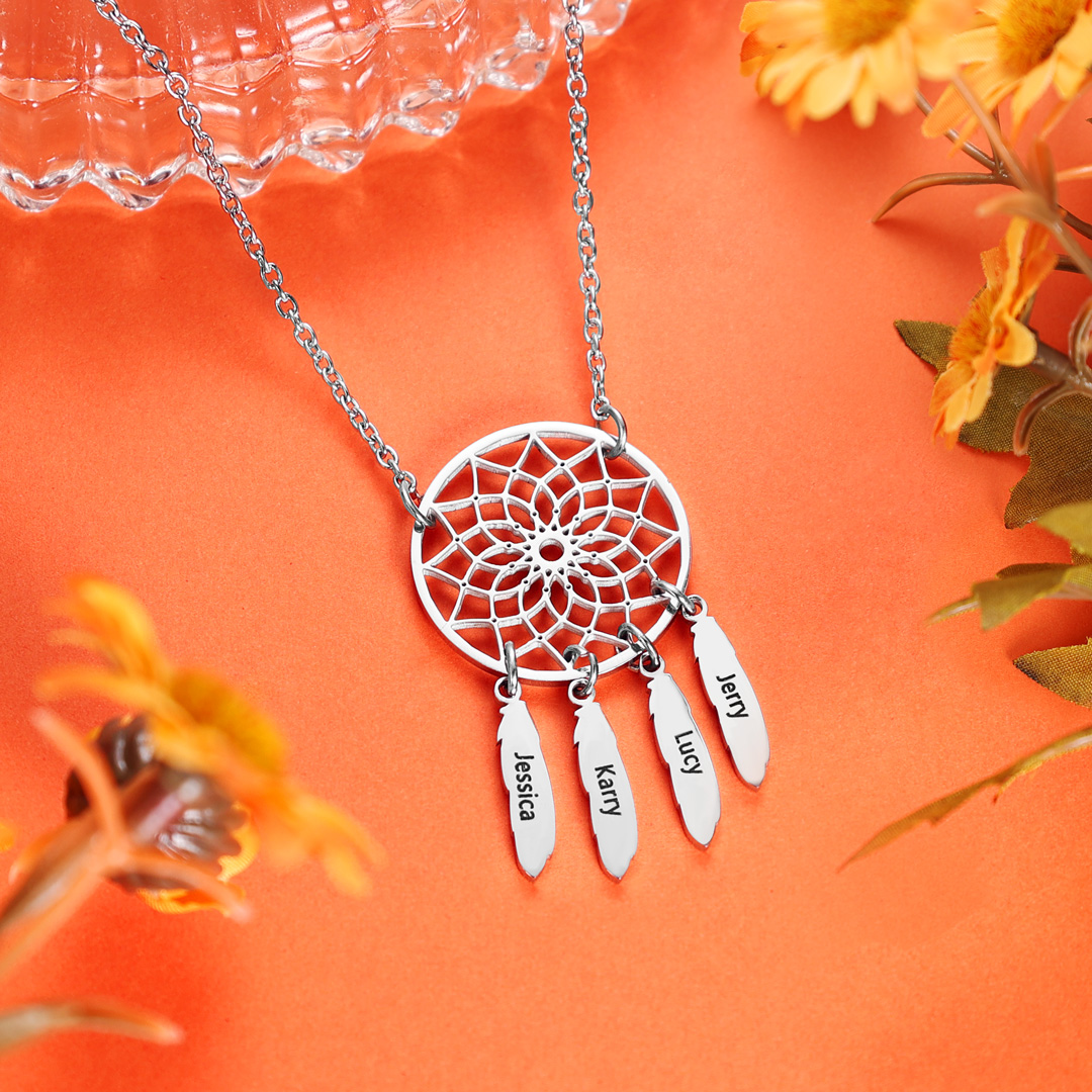 Personalised Dream Catcher Necklace Engraved 4 Names Gift For Women-Jessemade AU