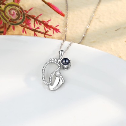 Personalised Baby Feet Projection Necklace Custom Photo Heart Necklace for Mother-Jessemade AU