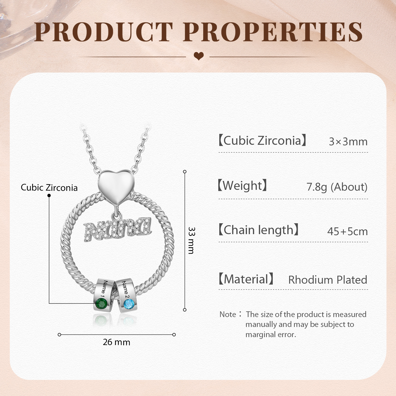 2 Names - Personalised Nana Necklace Custom Names & Birthstones Circle Pendant Necklace Gift for Grandma Nana-Jessemade AU