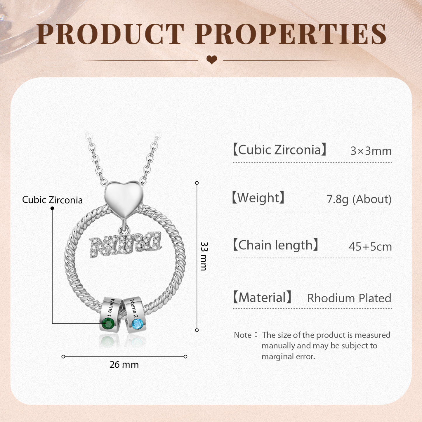 2 Names - Personalised Nana Necklace Custom Names & Birthstones Circle Pendant Necklace Gift for Grandma Nana-Jessemade AU