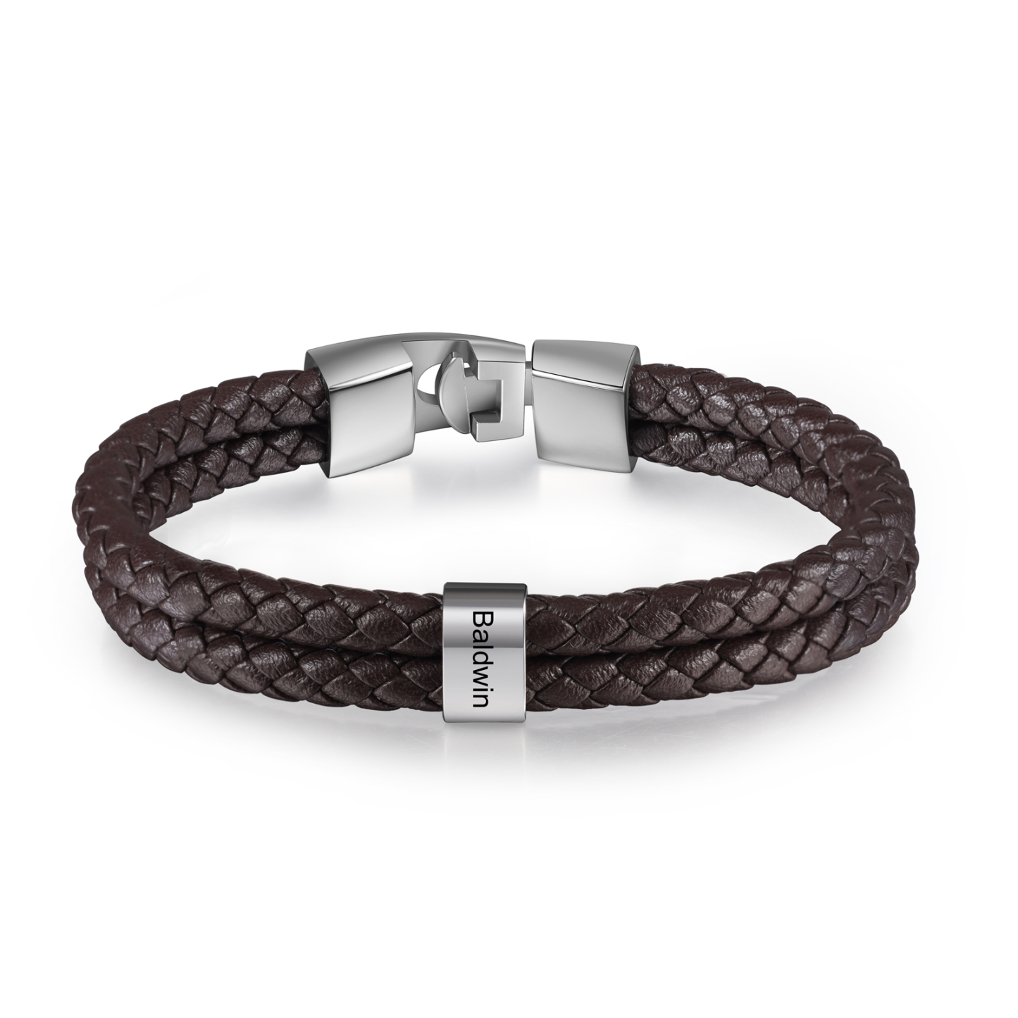 Brown Personalised Double Layered Braided Leather Bracelet Engraved 1 Name Mens Bracelet for Him-Jessemade AU
