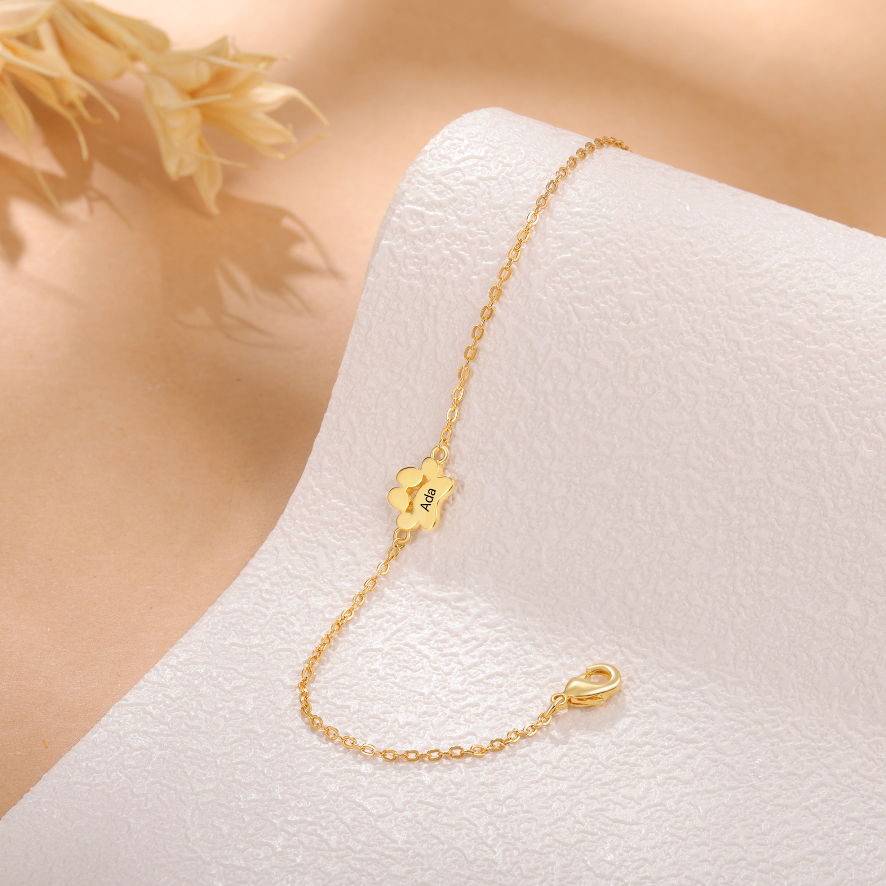 Pet Paw Custom 1 Name Bracelet Gold Adjustable Bracelet Dog Cat Paw Personalised Birthday Gift for Her-Jessemade AU