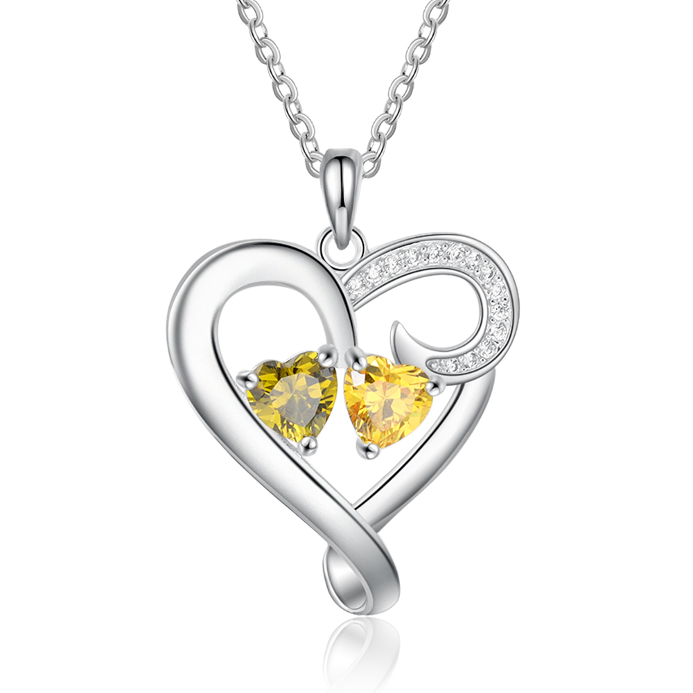 Customised Birthstones Heart Necklace Engraving 2 Names Gifts for Her-Jessemade AU
