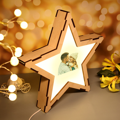 Personalised Wooden Star Night Light Custom Photo Acrylic Lamp Gifts Home Decoration-Jessemade AU