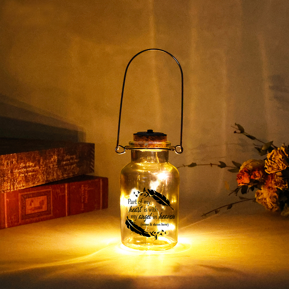 Personalised Jar Night Light Memorial Gifts "Part of My Heart Is with My Angel in Heaven"-Jessemade AU