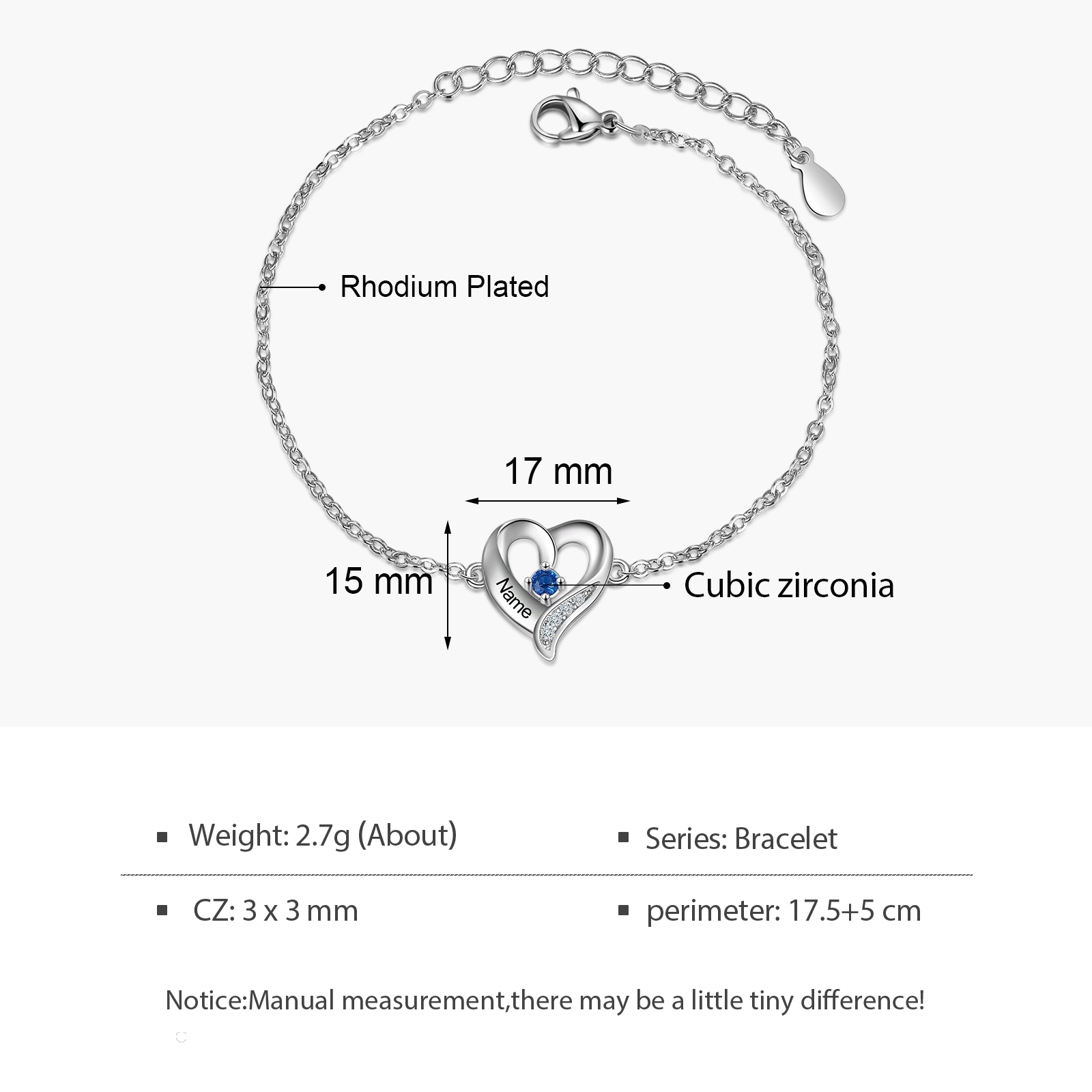 1 Name - Personalised Heart Bracelet Gift Set With Gift Box Custom Name & Birthstone Bracelet Gift For Her-Jessemade AU