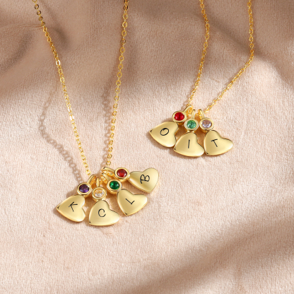 Personalised Heart Pendant Necklace Custom 6 Letters & 6 Birthstones Necklace Gifts for Her-Jessemade AU