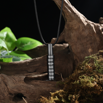 Personalised Vertical Cylinder Pendant Necklace with Beads Engraved 6 Names Men's Necklace for Him-Jessemade AU