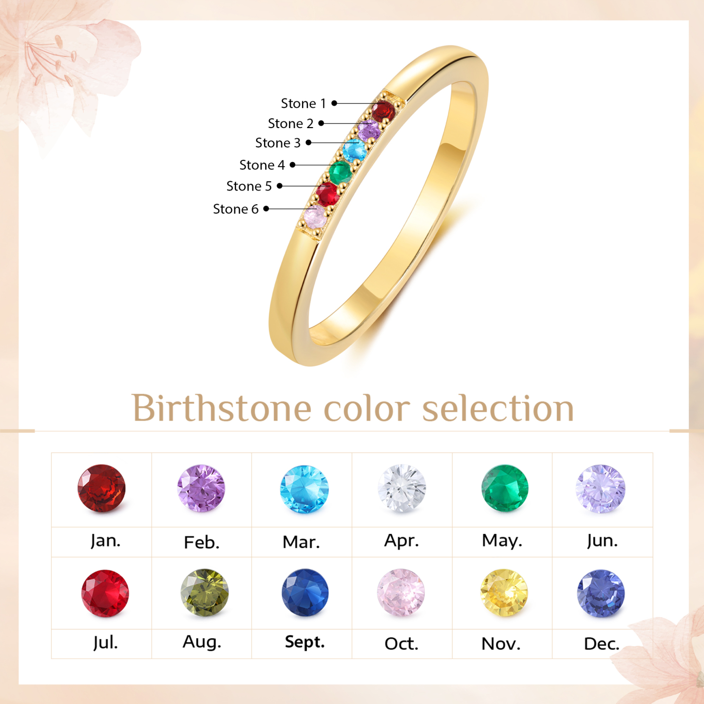 Personalised Women's Ring Custom 6 Birthstones Ring Birthday Gift for Her-Jessemade AU