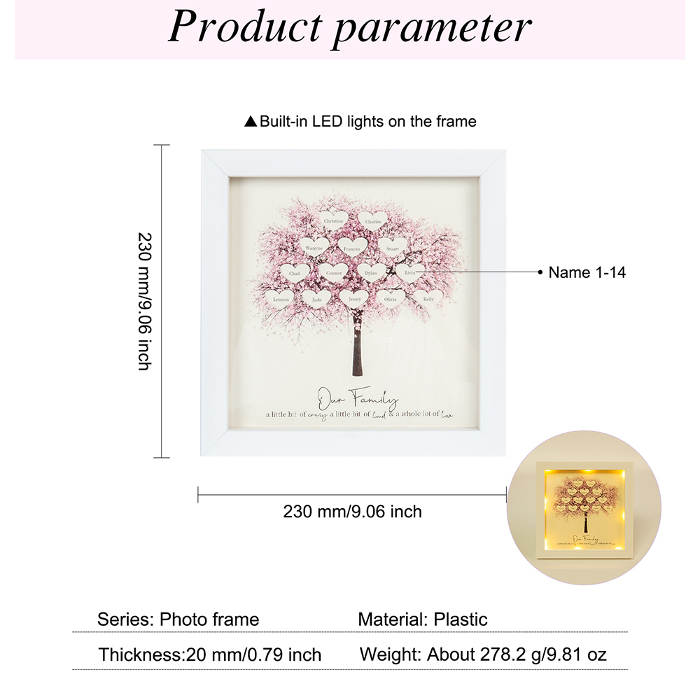 Personalised Family Tree Frame Custom 8 Names LED Night Light-Jessemade AU