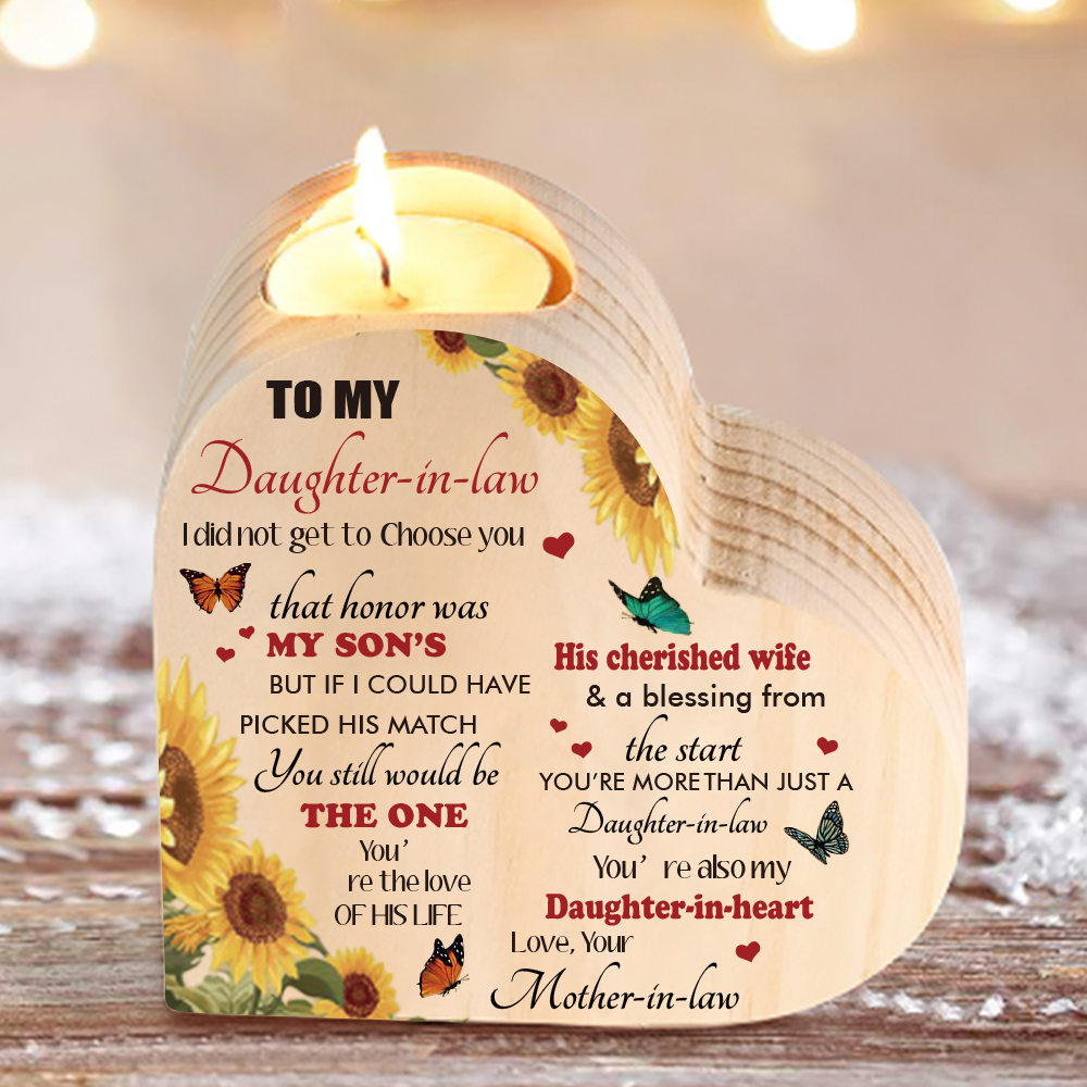 To My Daughter-In-Law Candle Holder You’re also my daughter-in-heart Wooden Candlestick-Jessemade AU