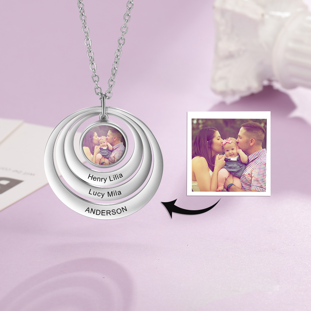 Personalised Family Circles Necklace Engraved 3 Names Photo Necklace Gifts for Her-Jessemade AU