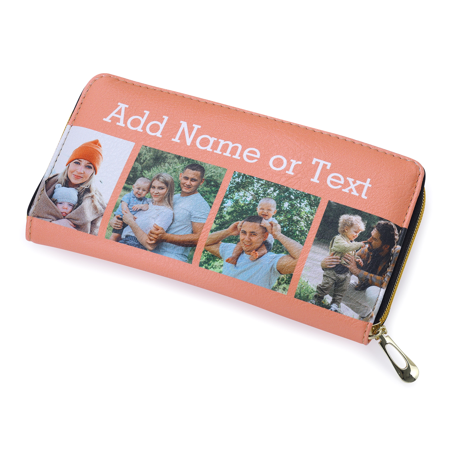 Long Purse Personalised Leather Wallet Engraved 4 Photos Zip Wallet Gifts for Her-Jessemade AU
