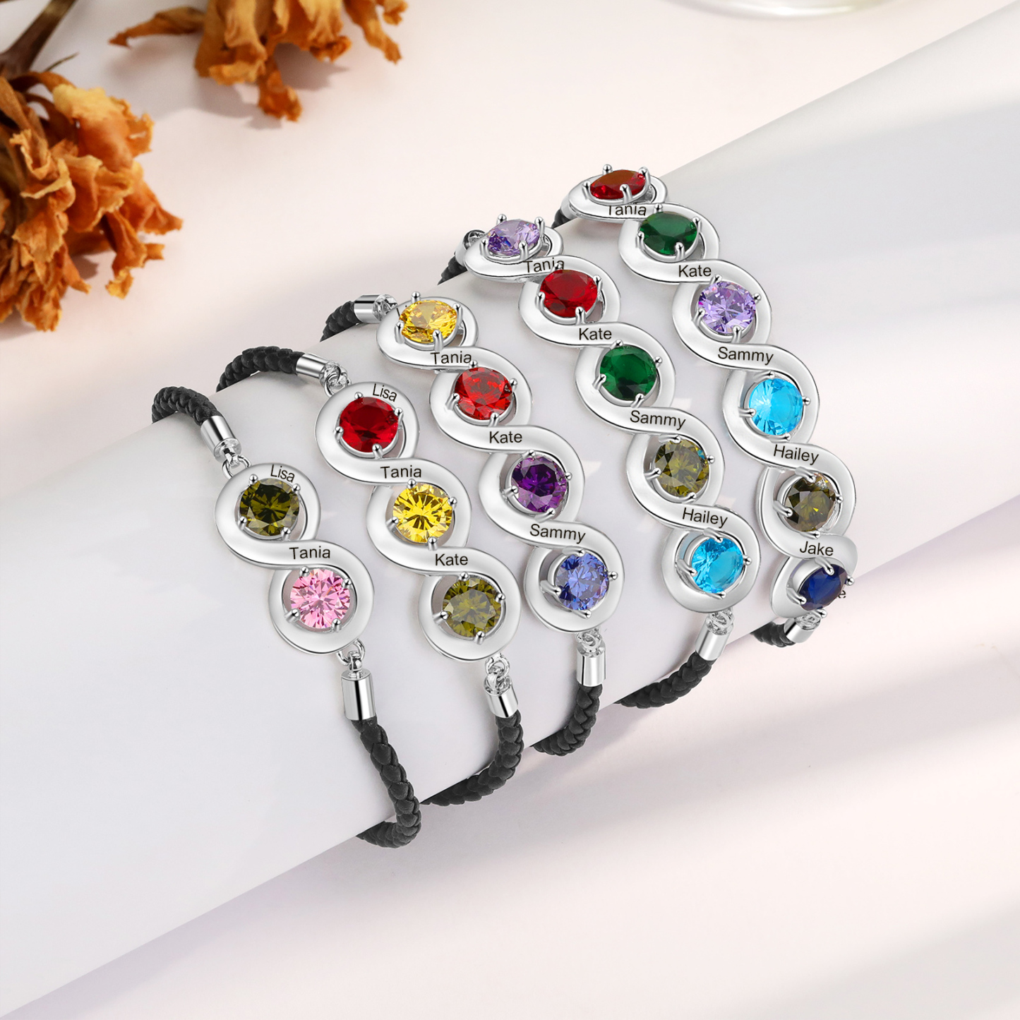 Personalised Infinity Bracelets Custom 3 Birthstones & 3 Names Adjustable Bracelet Gift for Her-Jessemade AU