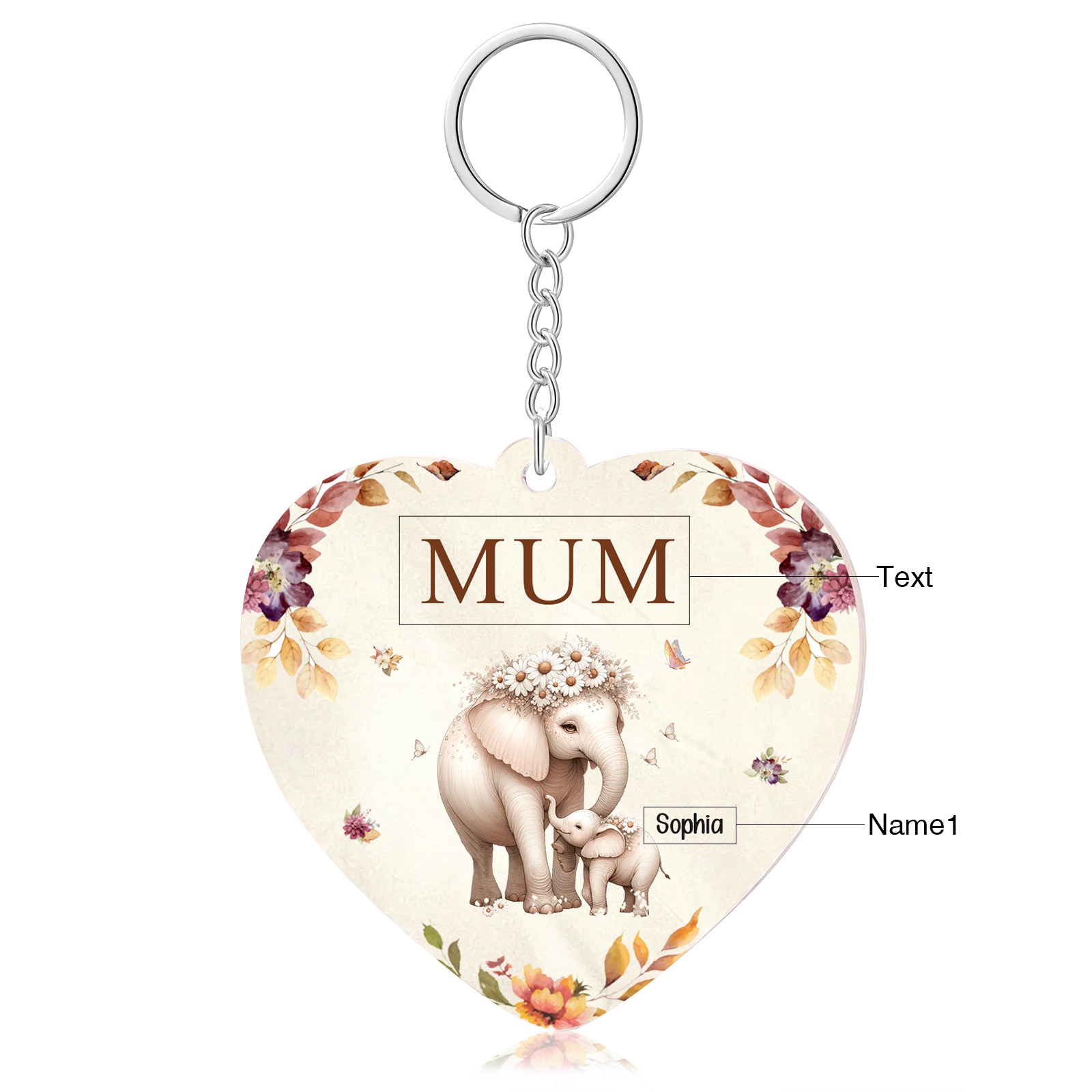 1 Name - Personalised Acrylic Keychain Custom 1 Text Elephant Family Hanging Ornaments Gift for Mum/Grandma-Jessemade AU
