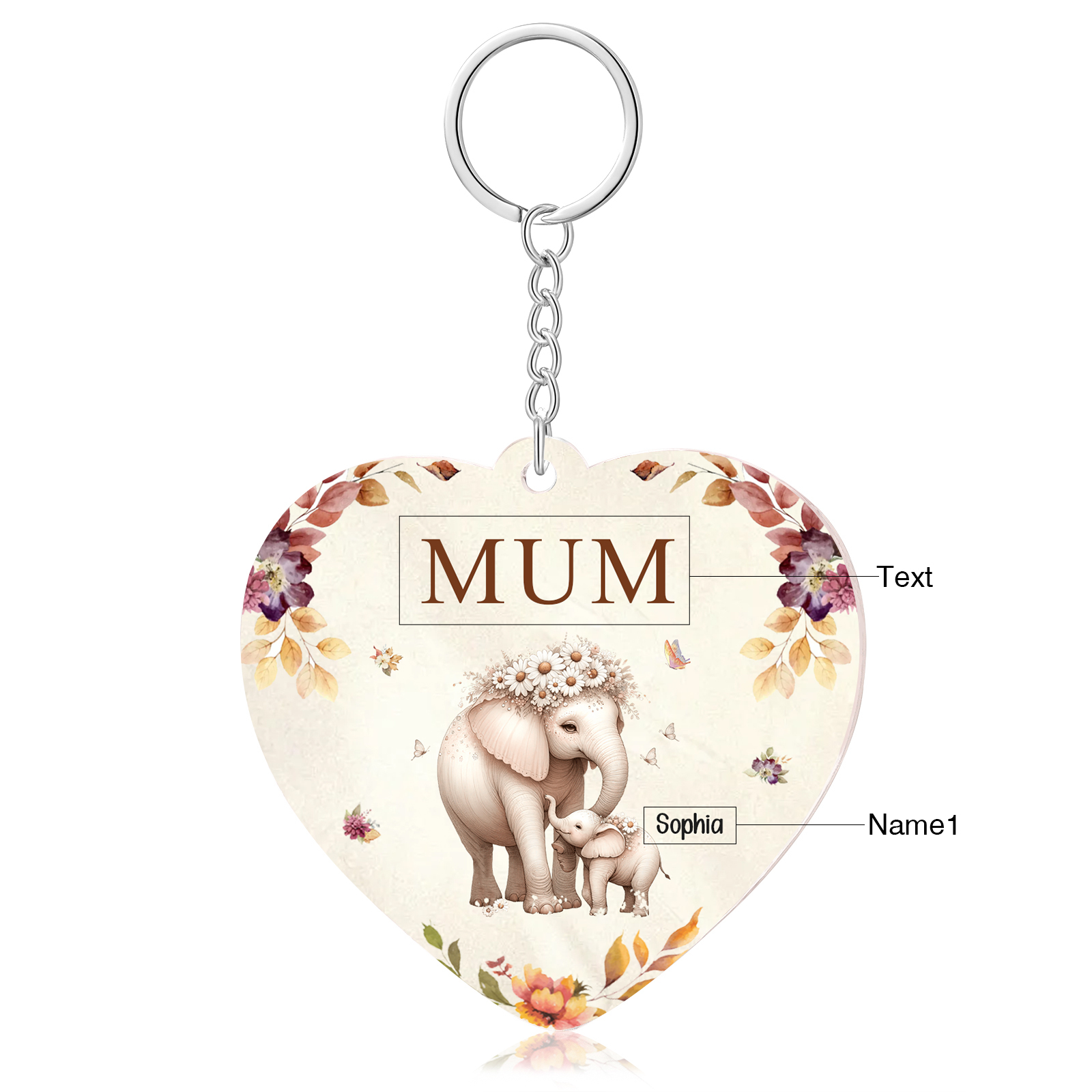 1 Name - Personalised Acrylic Keychain Custom 1 Text Elephant Family Hanging Ornaments Gift for Mum/Grandma-Jessemade AU