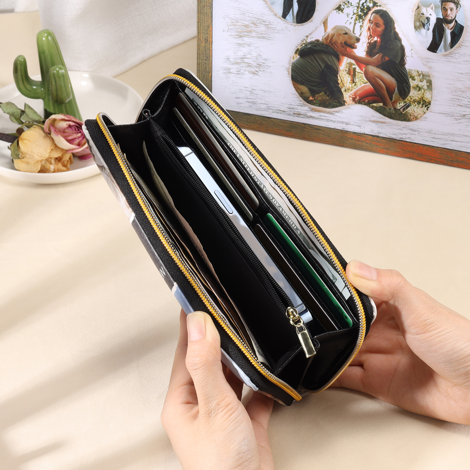 Long Purse Personalised Leather Wallet Engraved 10 Photos Zip Wallet 2023 Gifts For Women Men-Jessemade AU