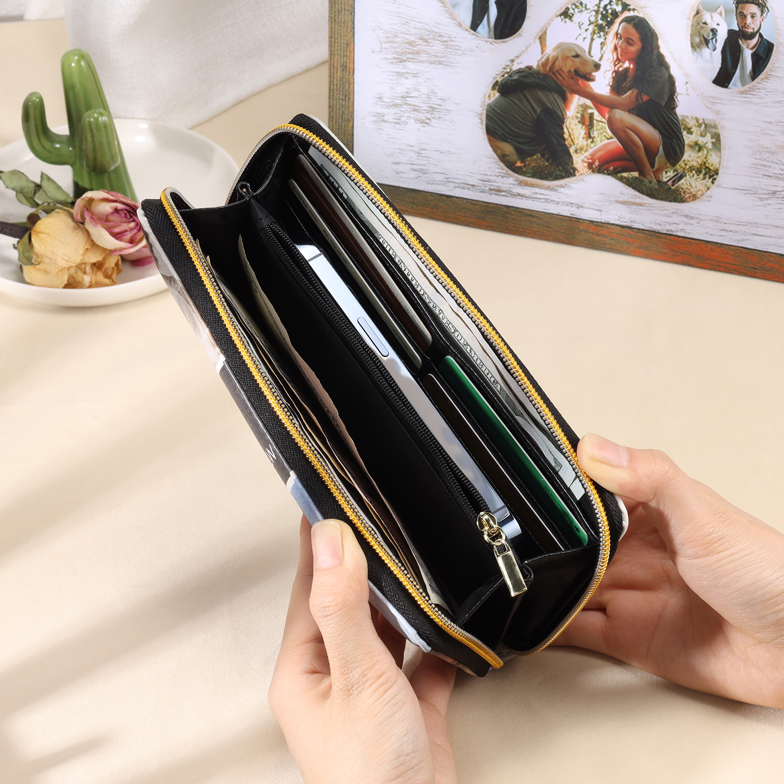 Long Purse Personalised Leather Wallet Engraved 10 Photos Zip Wallet 2023 Gifts For Women Men-Jessemade AU