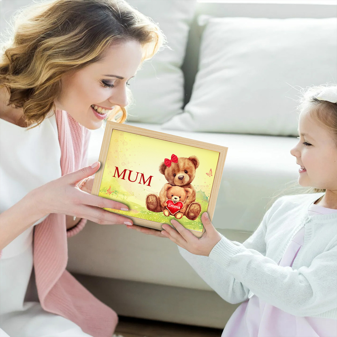Personalised Frame Night Light Custom 1 Text  & 1 Name Teddy Bears Family Ornament Gifts for Mother/Grandma-Jessemade AU