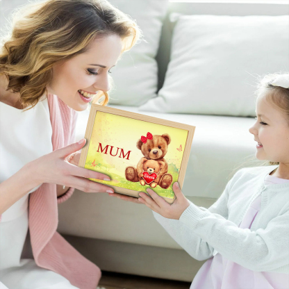 Personalised Frame Night Light Custom 1 Text  & 1 Name Teddy Bears Family Ornament Gifts for Mother/Grandma-Jessemade AU