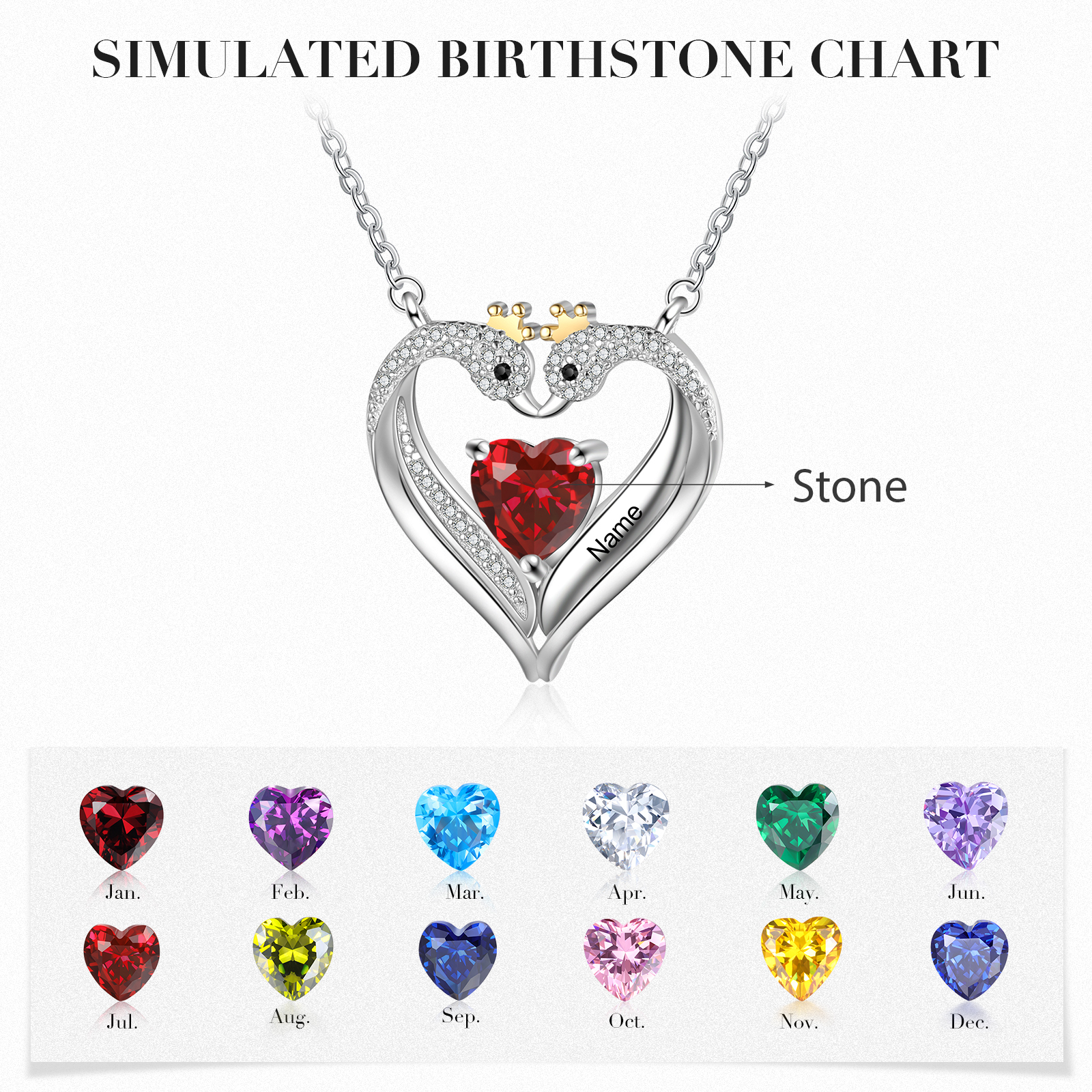 Personalised Heart Swan Necklace With 1 Birthstone Engraved Names Necklace Gifts For Her-Jessemade AU
