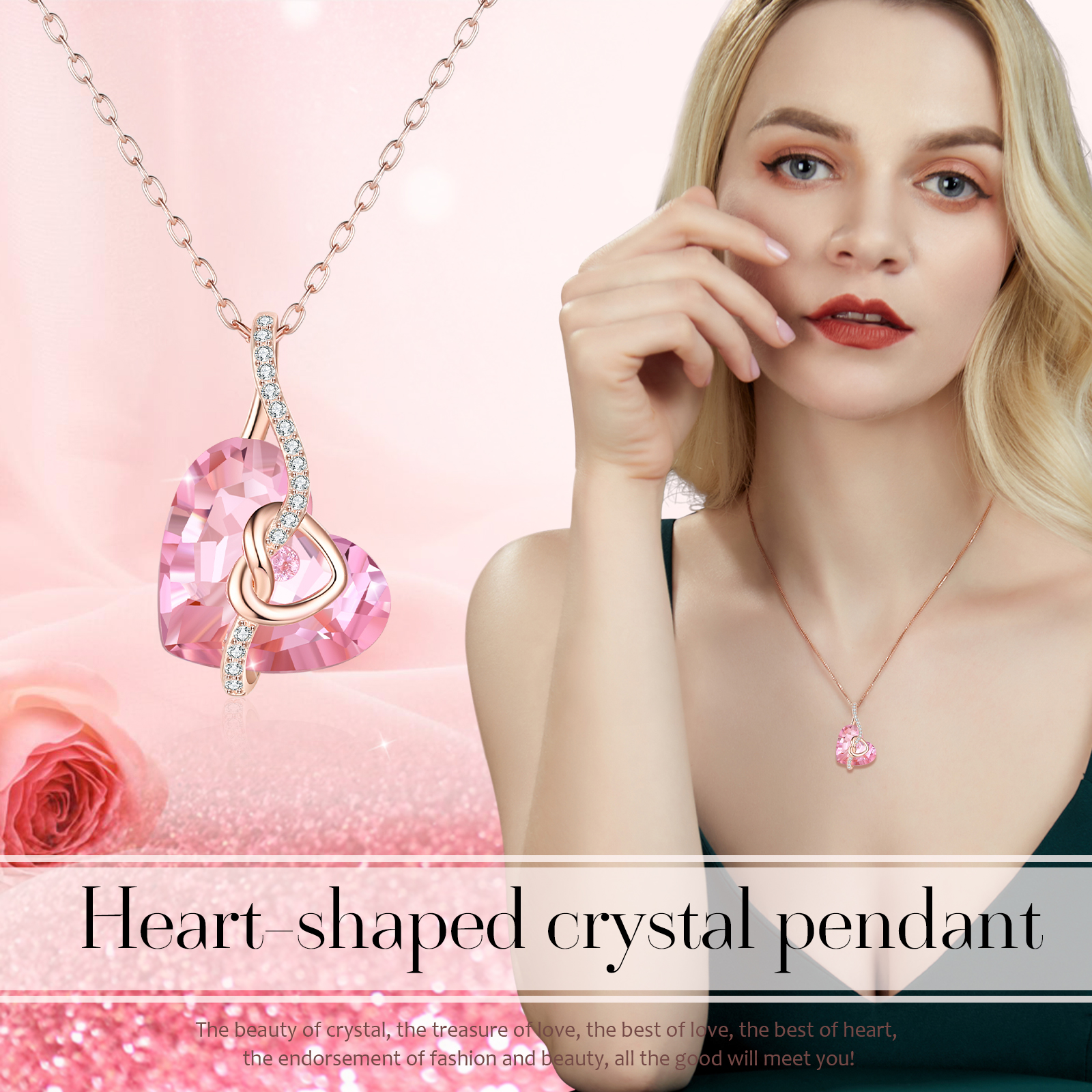 Heart-shaped Crystal Necklace Birthstone Necklace Gifts For Her-Jessemade AU