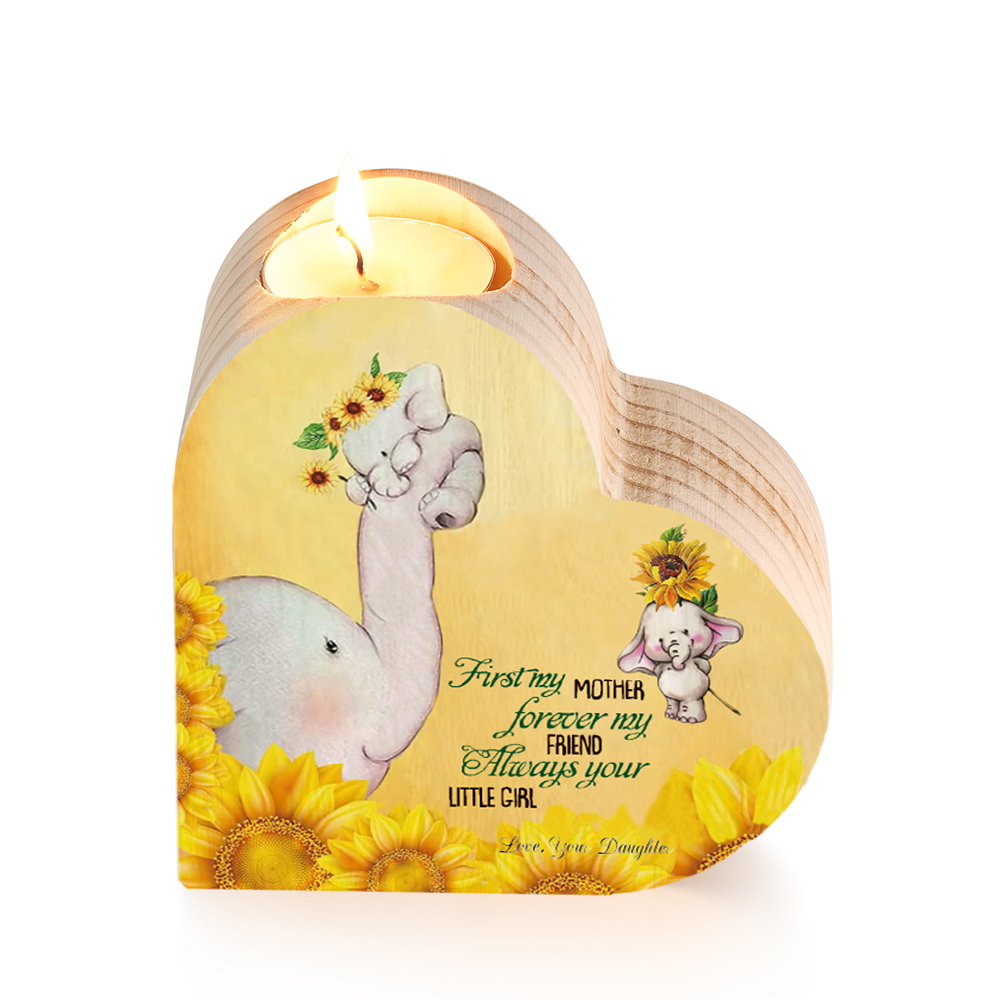 To My Mum-Wooden Heart Candle Holder Elephant Candlesticks "Always your little girl" Gifts For Mother-Jessemade AU