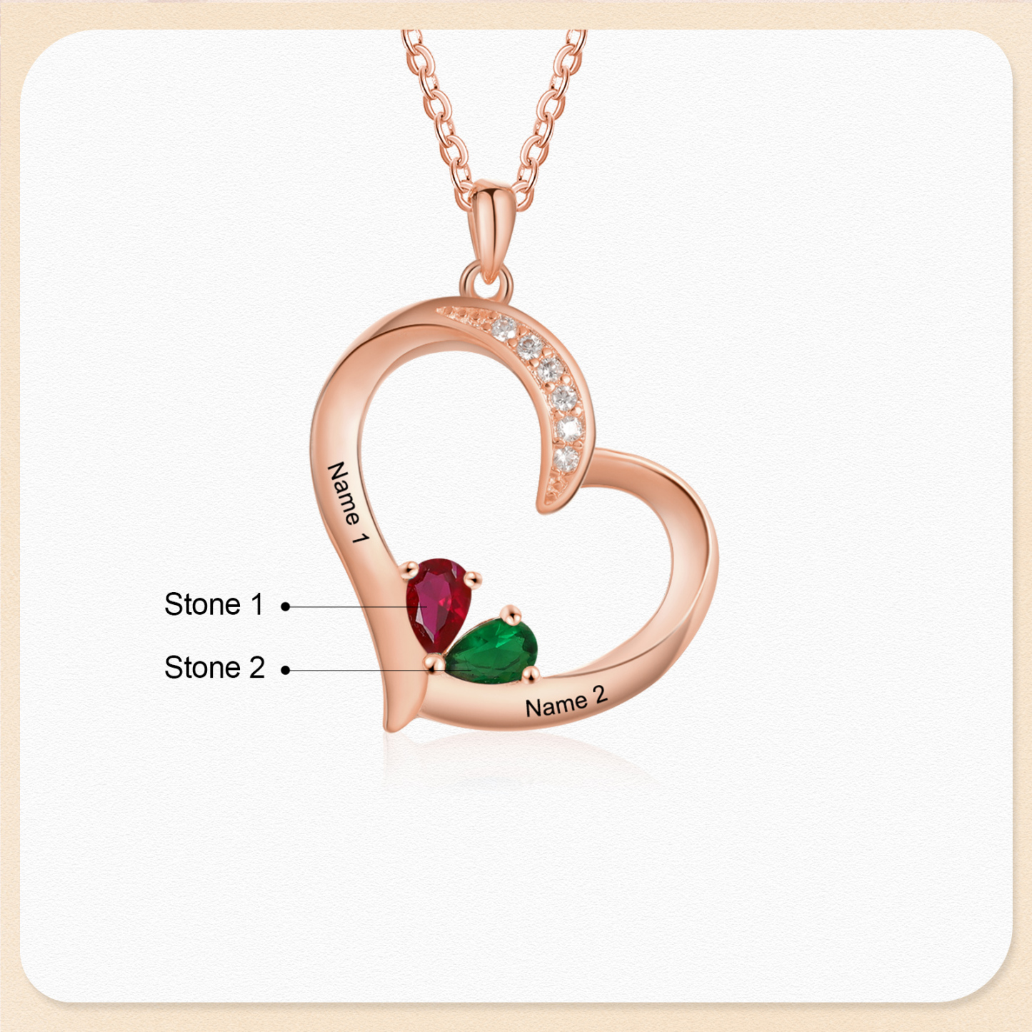 2 Names - Personalised Heart Pendant Necklace Customised Names & Birthstones Necklace Birthday Gift for Her-Jessemade AU