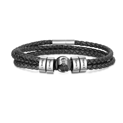 Personalised Photo Bracelet with 4 Names Leather Bracelet Beaded Wrap Bracelet-Jessemade AU