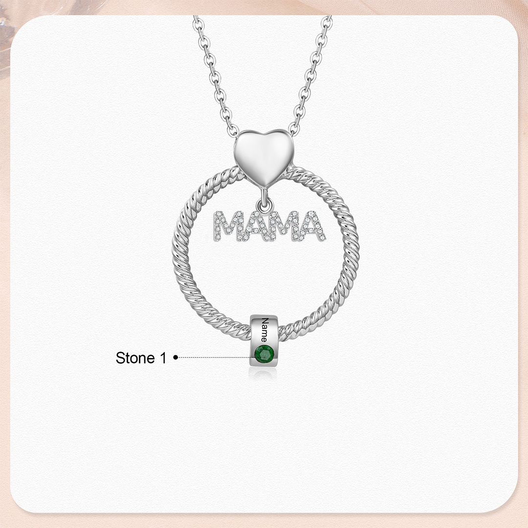 1 Name - Personalised Mama Circle Pendant Necklace Custom Name & Birthstone Necklace Mother's Day Gifts-Jessemade AU