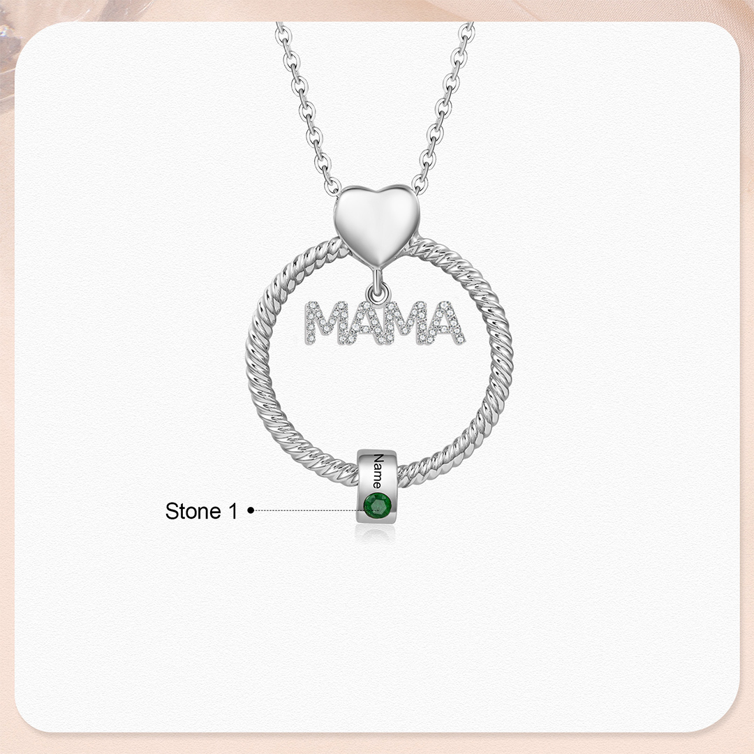 1 Name - Personalised Mama Circle Pendant Necklace Custom Name & Birthstone Necklace Mother's Day Gifts-Jessemade AU