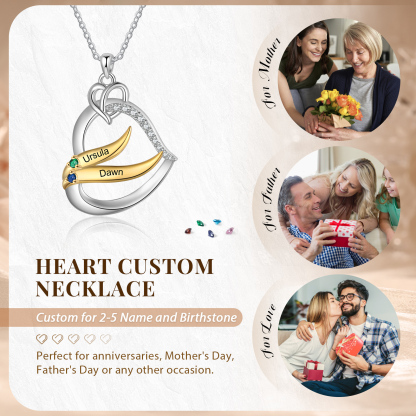 Personalised Golden Intertwined Heart Pendant Necklace Custom 2 Birthstones & 2 Names Necklace Gifts for Her-Jessemade AU