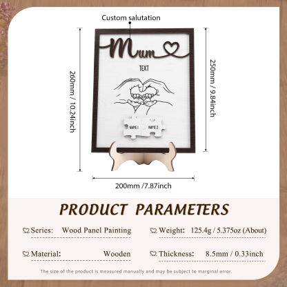 Personalised Puzzle Pieces Wooden Plaque Custom 2 Names & Text & Salutation Holding Hands Family Wooden Sign With Stand Gifts for Mum-Jessemade AU