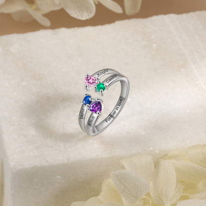 4 Names - Personalised Birthstones Ring Customised Name Open Ring Gift for Her-Jessemade AU