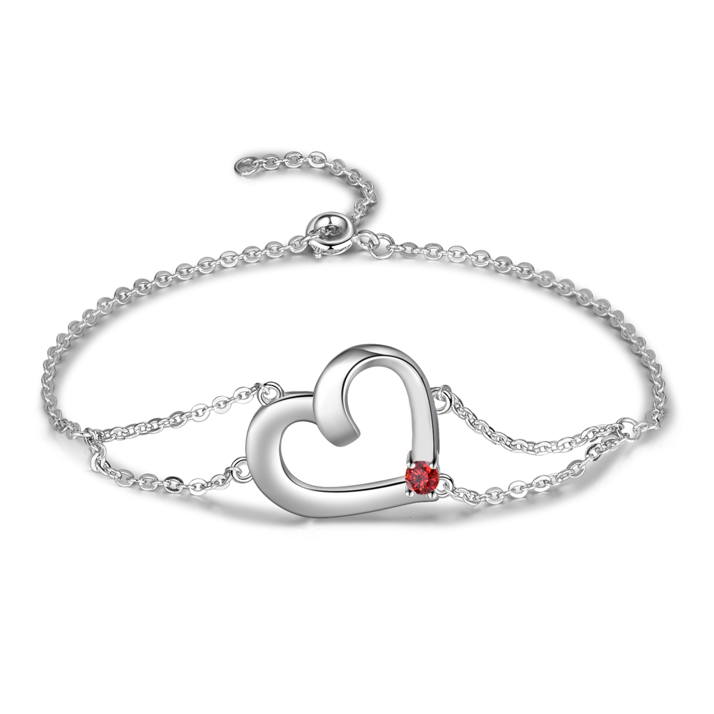 Personalised Heart Bracelet With 1 Birthstone Engraved Names Gift For Women-Jessemade AU