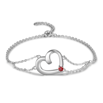 Personalised Heart Bracelet With 1 Birthstone Engraved Names Gift For Women-Jessemade AU