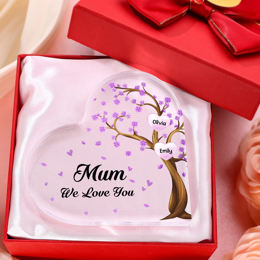 2 Names - Personalised Acrylic Heart Keepsake Custom Text Purple Flowers Tree Ornaments Gifts for Grandma/Mother-Jessemade AU
