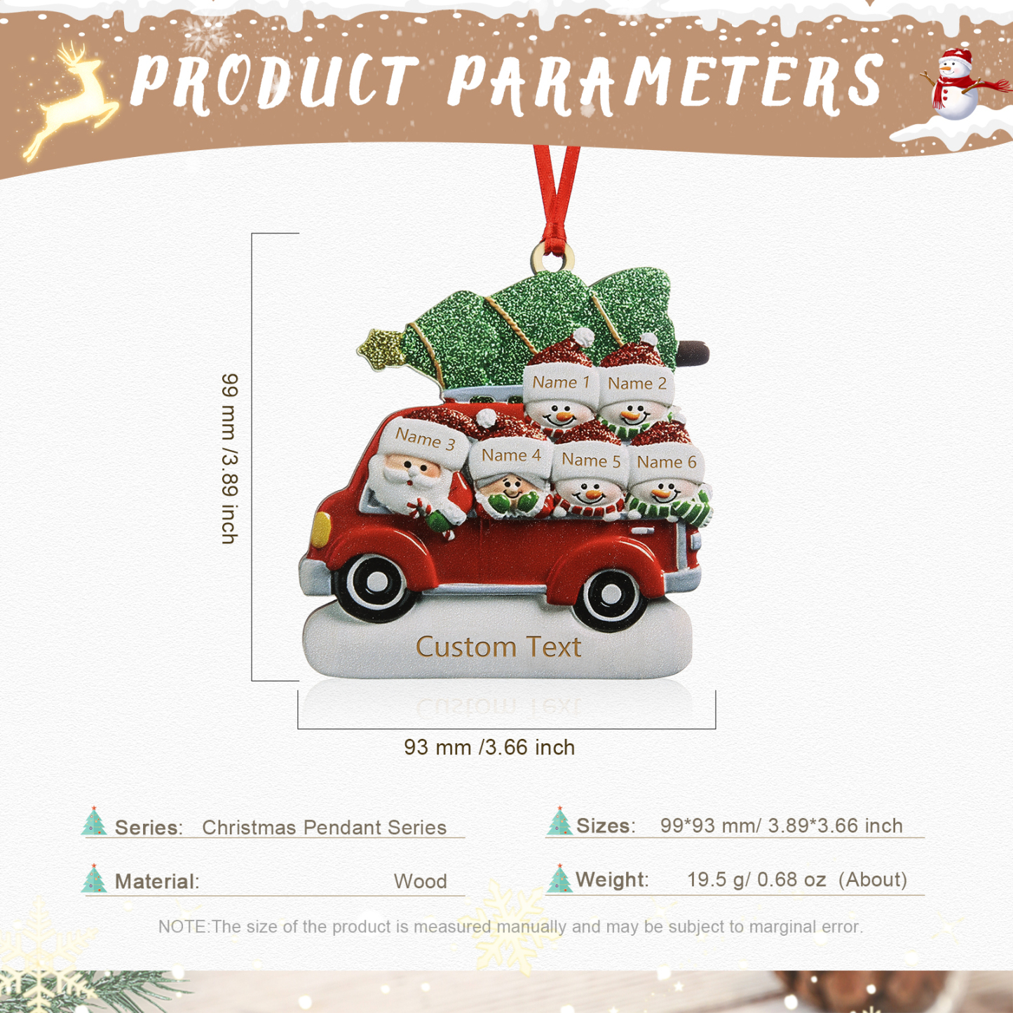 6 Names - Personalised Christmas Snowman Ornament Customised Names & Text Wooden Car Hanging Ornaments Christmas Gift for Family-Jessemade AU