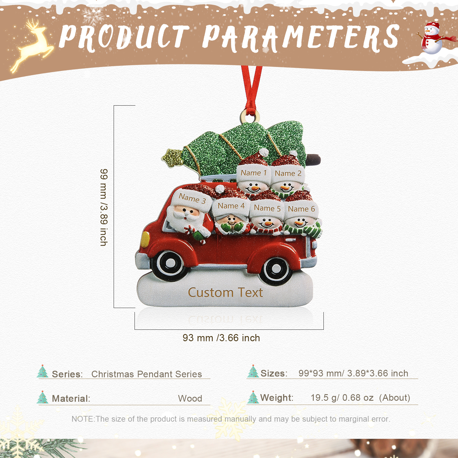 6 Names - Personalised Christmas Snowman Ornament Customised Names & Text Wooden Car Hanging Ornaments Christmas Gift for Family-Jessemade AU