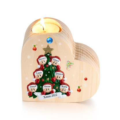 Heart-Shaped Christmas Candle Holder Engraved 7 Names Christmas Tree Candlesticks Personalised Gift for Family-Jessemade AU