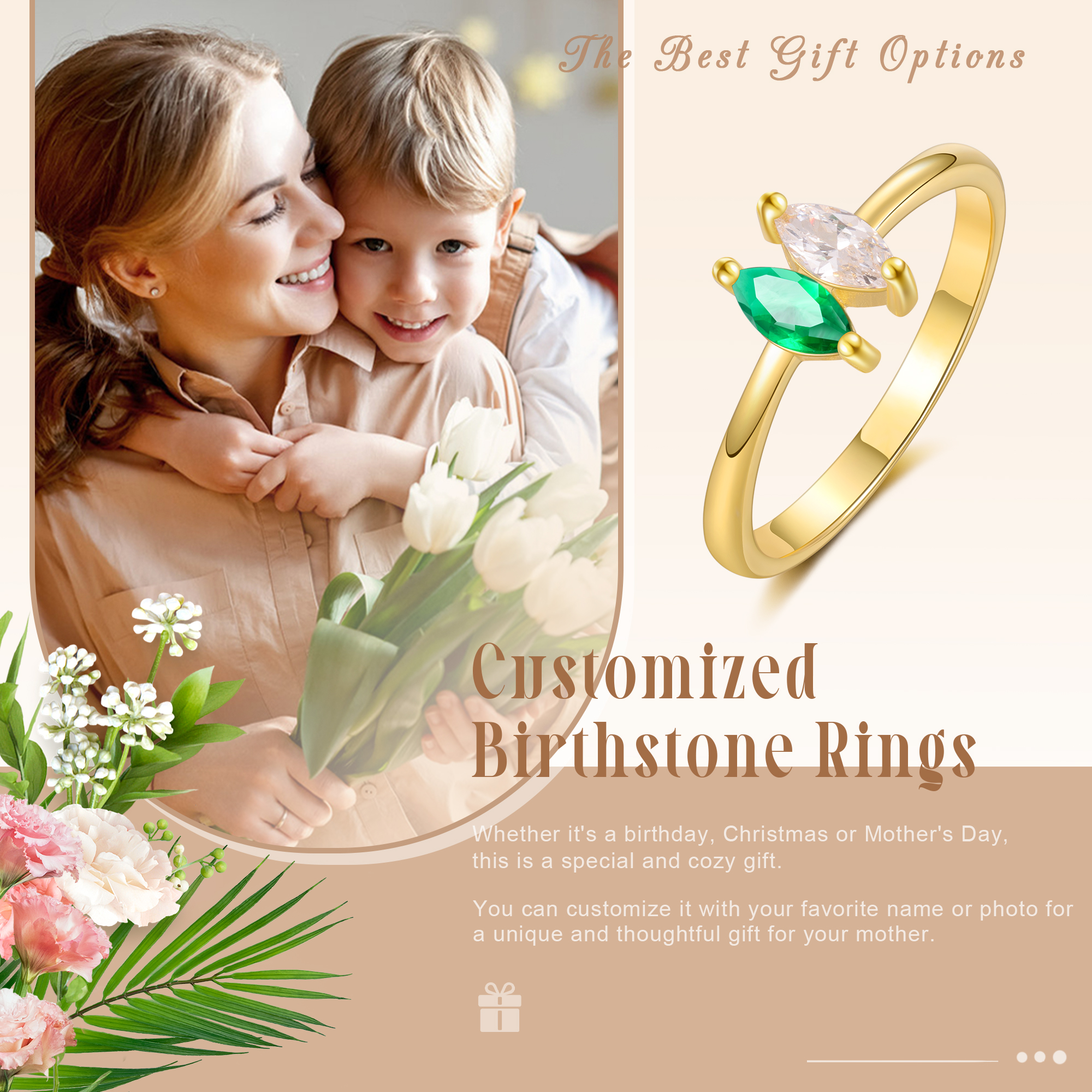 Personalised Women's Ring Custom 2 Birthstones Ring Gold Birthday Gift for Her-Jessemade AU