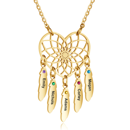 Personalised Dream Catcher Necklace With Birthstones Custom 5 Names Necklace Gifts For Her-Jessemade AU