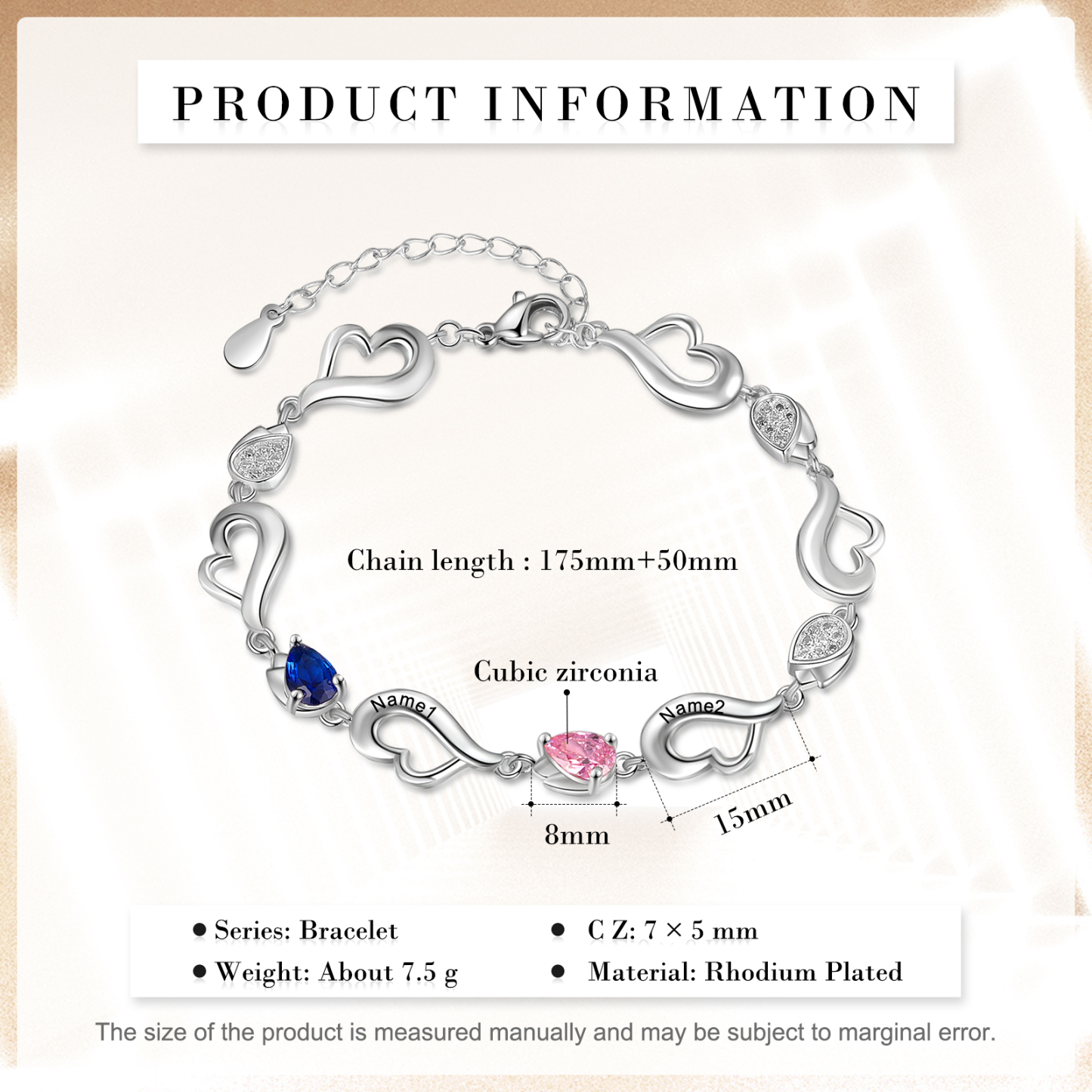 Personalised Heart Bracelet With 2 Birthstones Engraved Name Bracelet Gifts For Her-Jessemade AU