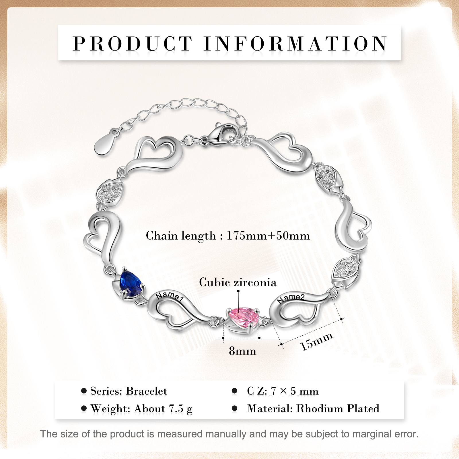 Personalised Heart Bracelet With 2 Birthstones Engraved Name Bracelet Gifts For Her-Jessemade AU