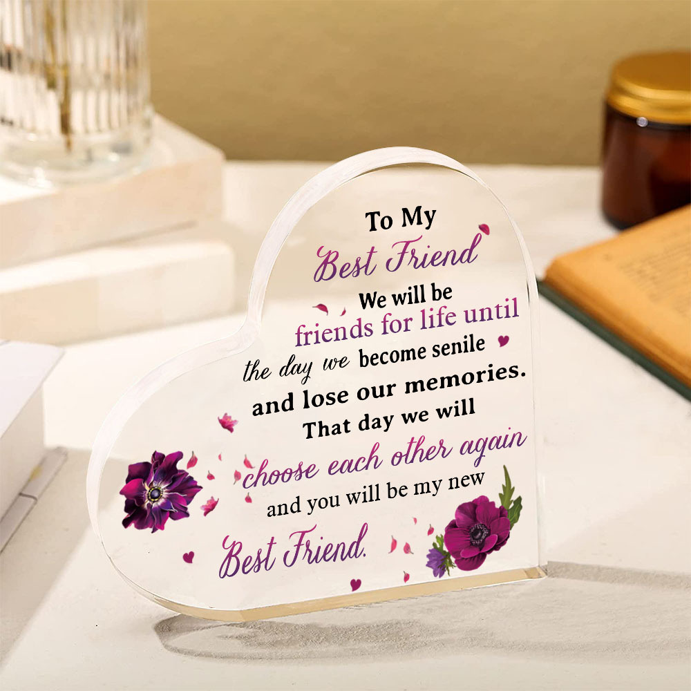 To My Best Friend Acrylic Heart Keepsake Violets Ornament "We Will Be Friends For Life" Birthday Gift For Sisters/Besties-Jessemade AU